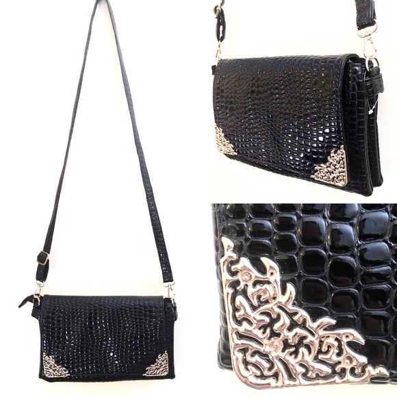 Handbags - Croc Embossed Crossbody Bag
